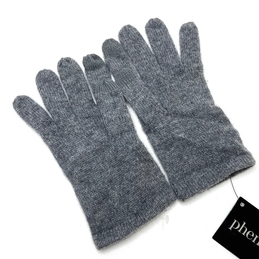 PHENIX 100% Cashmere NEW Knit Gloves Gray NEW